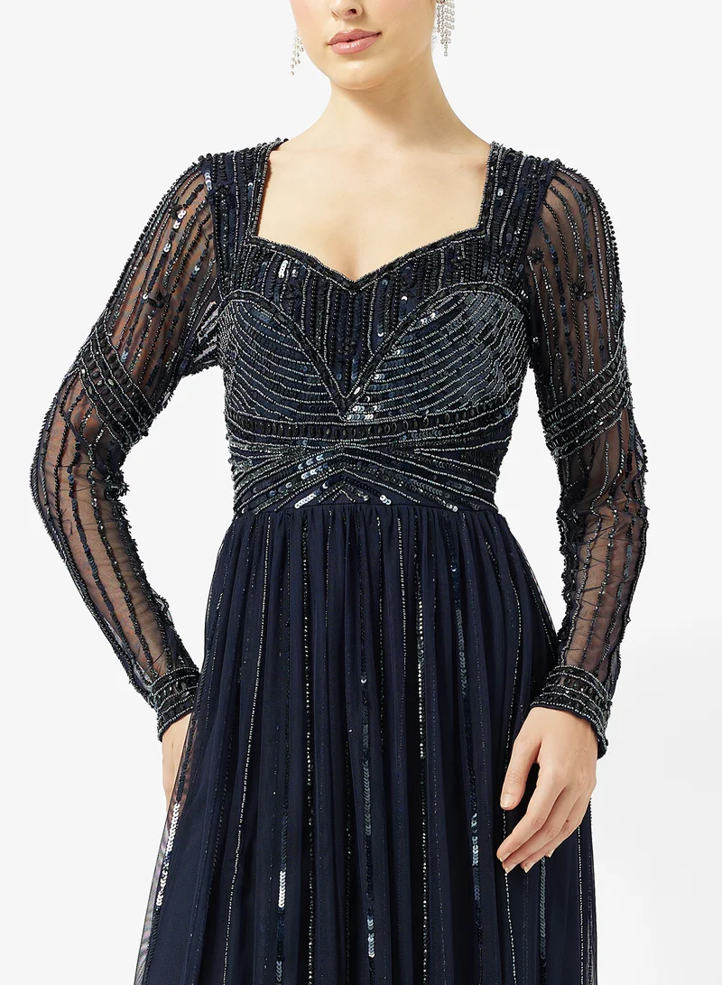 Namshi x  Sweetheart Neckline Bead Embellished Evening Gown for Women | Best Price UAE